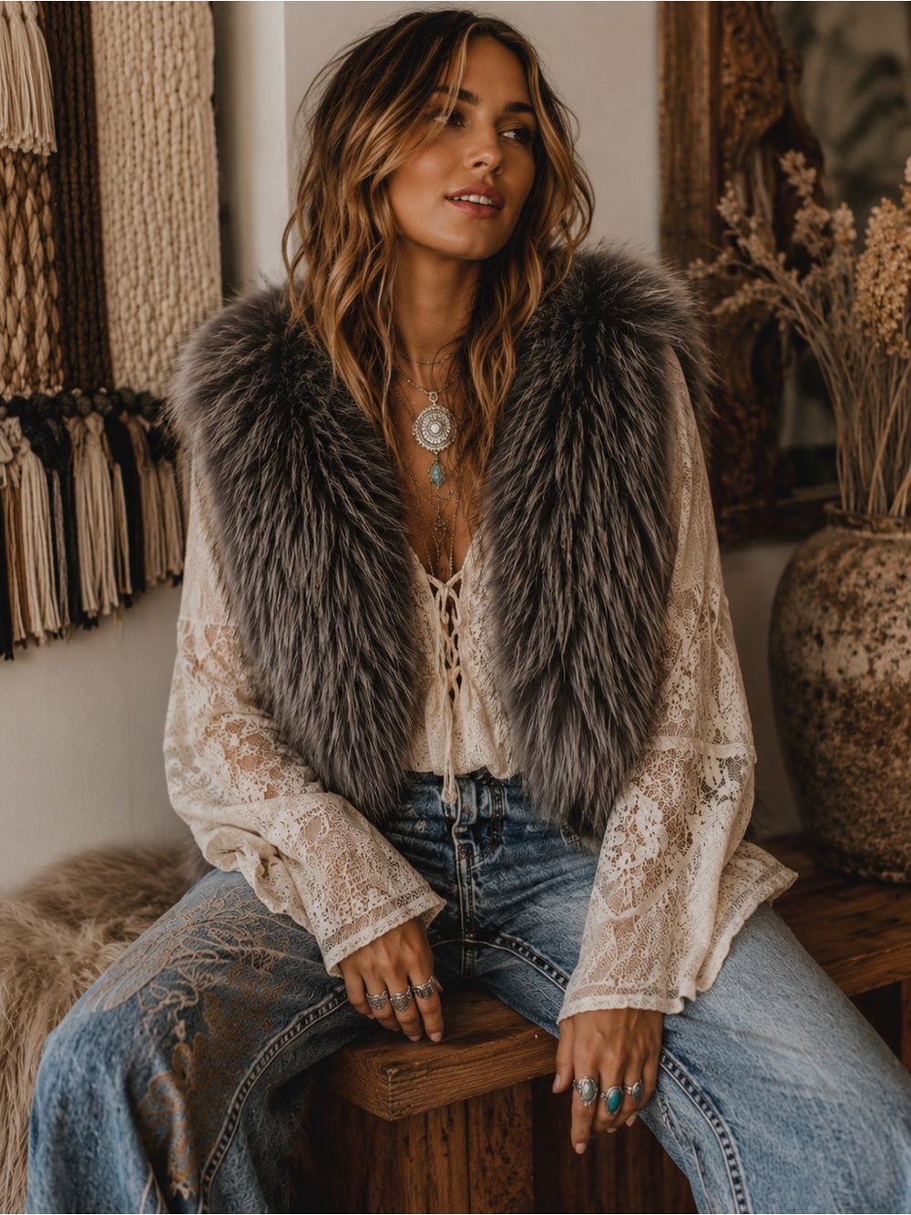 100% Genuine Fox Fur Cropped Vest • Silver/Grey • Size L • Real NWOT RARE